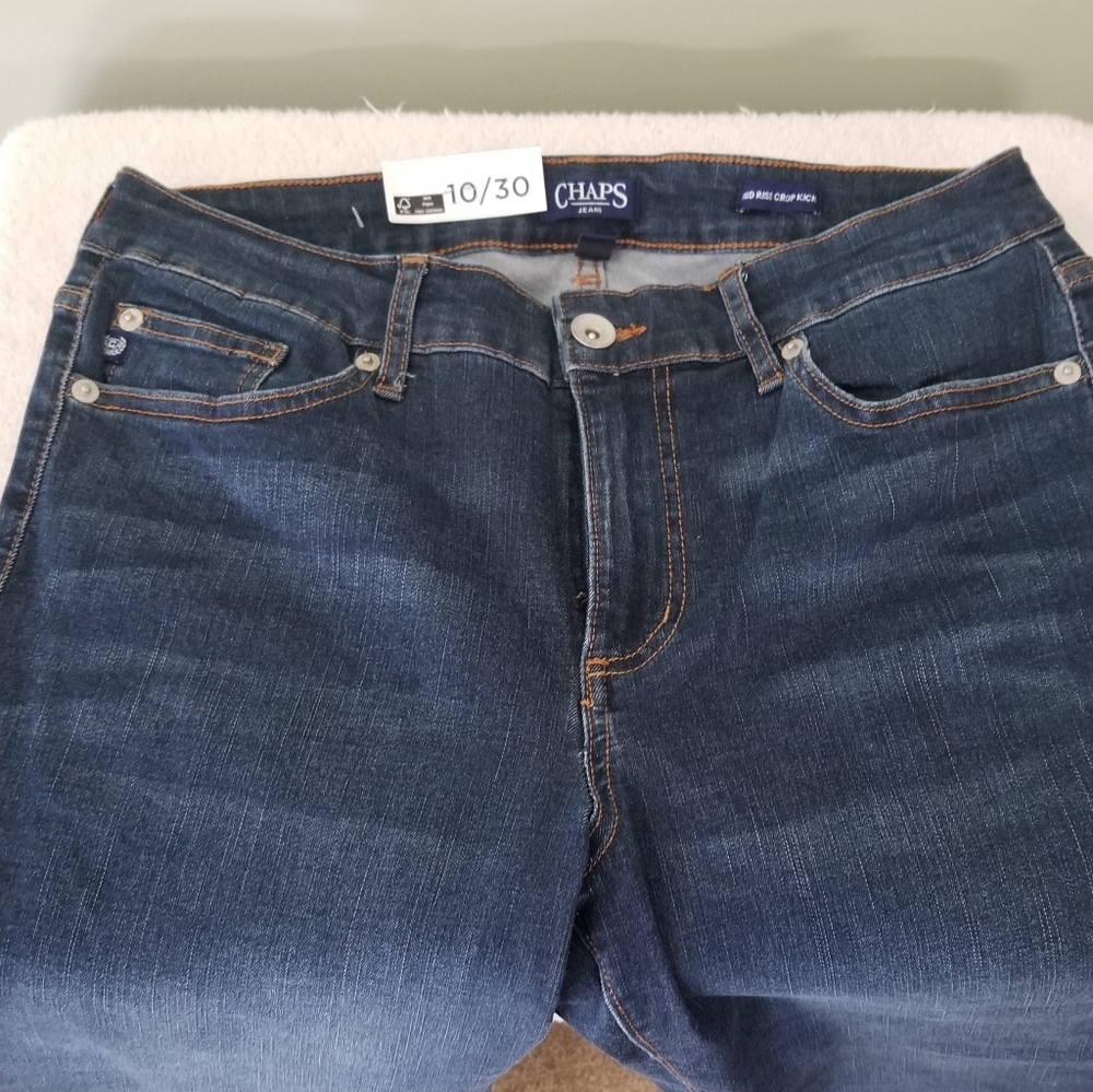 NWT Chaps Women's Dark Blue Flare Jeans Mid Rise Crop Size 10/30